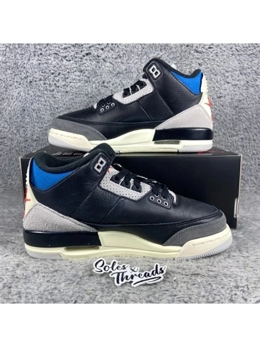 Air Jordan 3 Retro (GS) 'Rare Air' Size 5.5 Big Kids' Black Blue Red IB8968-004